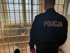 Policjant podczas wykonywanych czynności z zatrzymanym