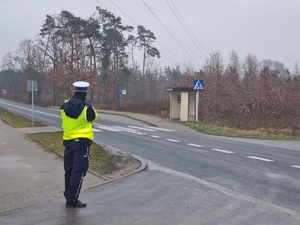 Policjant podczas działań na drodze