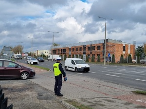 Policjant podczas działań na drodze