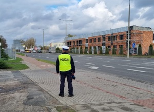 Policjant podczas działań na drodze