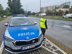 Policjant podczas czynności na drodze