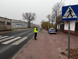 Policjant ruchu drogowego podczas działań na drodze